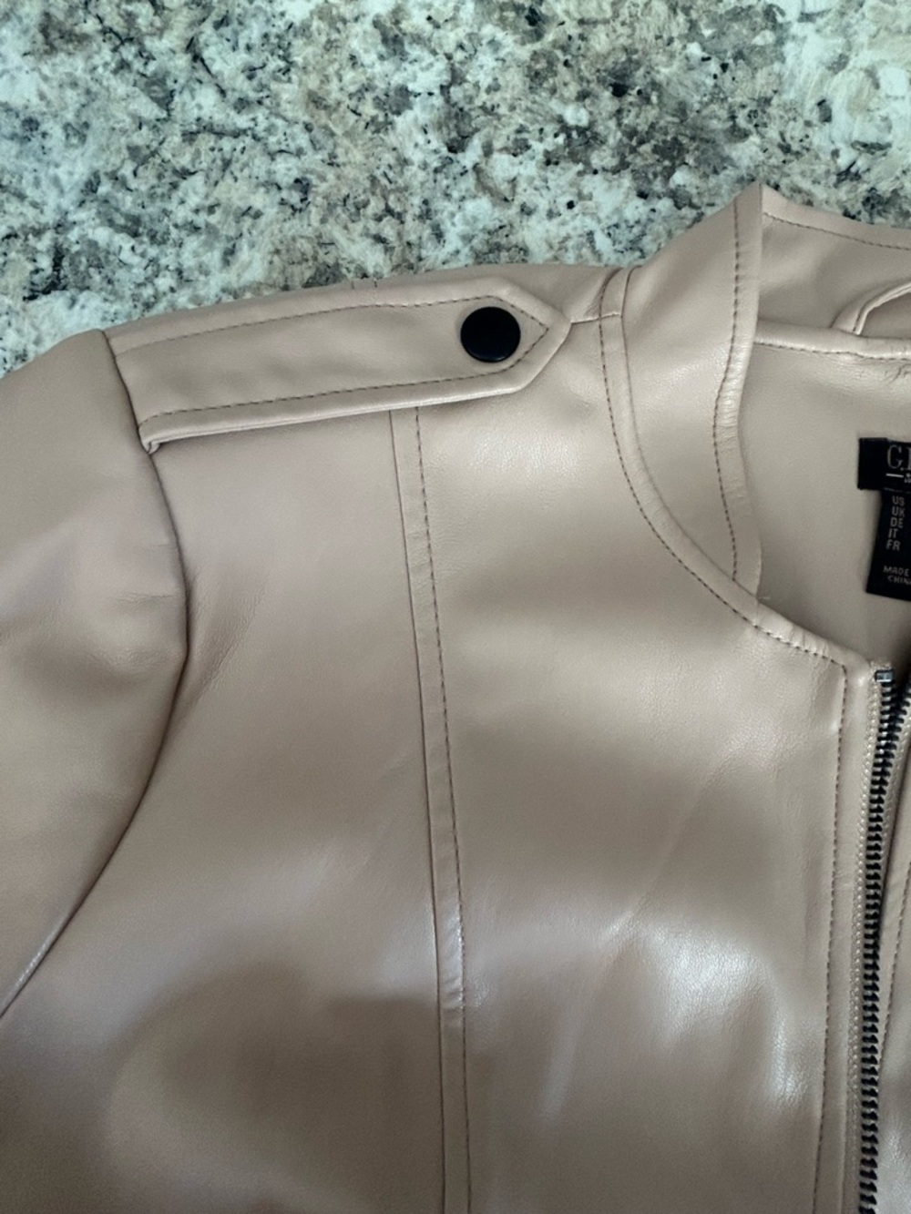 NWOT G.I.L.I. Got It Love It Faux Leather Double Peplum Jacket Blush Beige Sz 12 - Picture 11 of 15